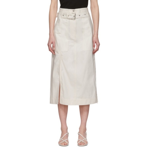 3.1 PHILLIP LIM OFF WHITE BELTED CARGO POPLIN MIDI SKIRT 100% COTTON - Picture 1 of 12